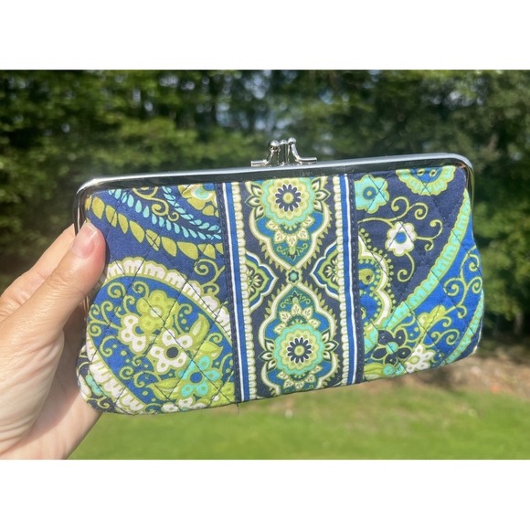 Vera & Lucy Handbags - Vera Bradley Double Snap Wallet Paisley Teal Blue Clutch MultiColor Flowers